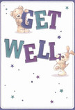 Radiating cheerful optimism, this illustrated get well card features two lovable figures-a teddy bear and a puppy-balancing the vibrant, oversized letters of 'Get Well.' The indigo and teal hues of the typography pop against a velvety cream background, infusing the composition with uplifting energy. Scattered stars, in shades from midnight blue to soft lavender, glisten playfully around the duo, enveloping them in a whimsical, hopeful glow. The bear's fluffy texture and the puppy's floppy, inviting ears evoke the gentle comfort one seeks when unwell. Much as a thoughtfully tied arrangement from a Perivale florist can offer solace to someone recovering after a stroll in Ealing Central Park or among Perivale's friendly avenues, this card conveys not only a sincere message but a sense of emotional wellbeing. Its warmth, innocence, and tactile charm make it an ideal companion for a bouquet-together, a heartening gesture that brings comfort and genuine kindness direct to a loved one's doorstep in Perivale.